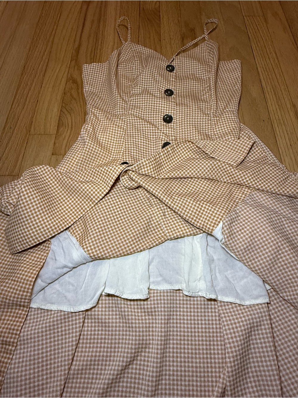 Moon River beige and brown gingham button-front midi dress - Picture 4 of 6